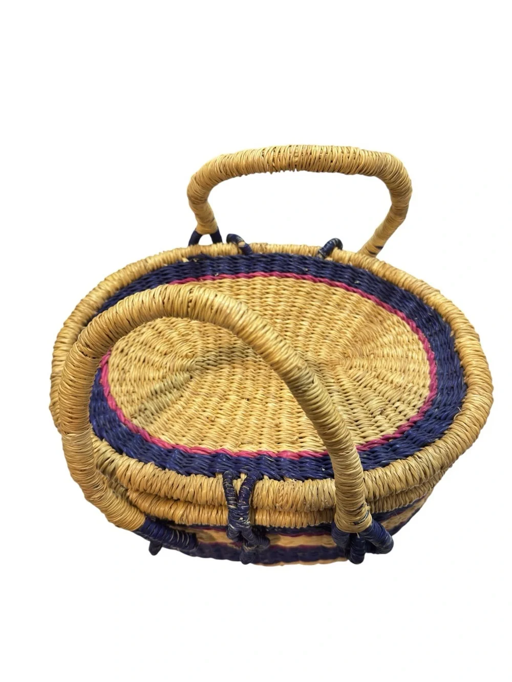 VTG Globebin Hand Woven Artisan Picnic Basket Bolga Del Ray Style